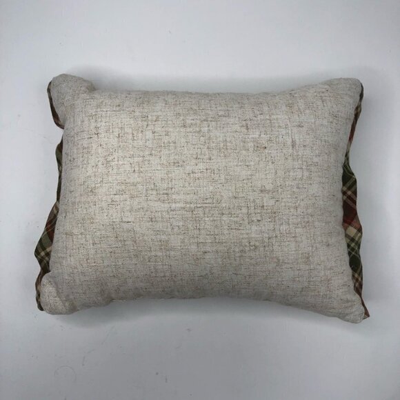 THANKSGIVING Fall Turkey Country Harvest Tweed Brown Cream Orange Plaid Pillow - Picture 8 of 15